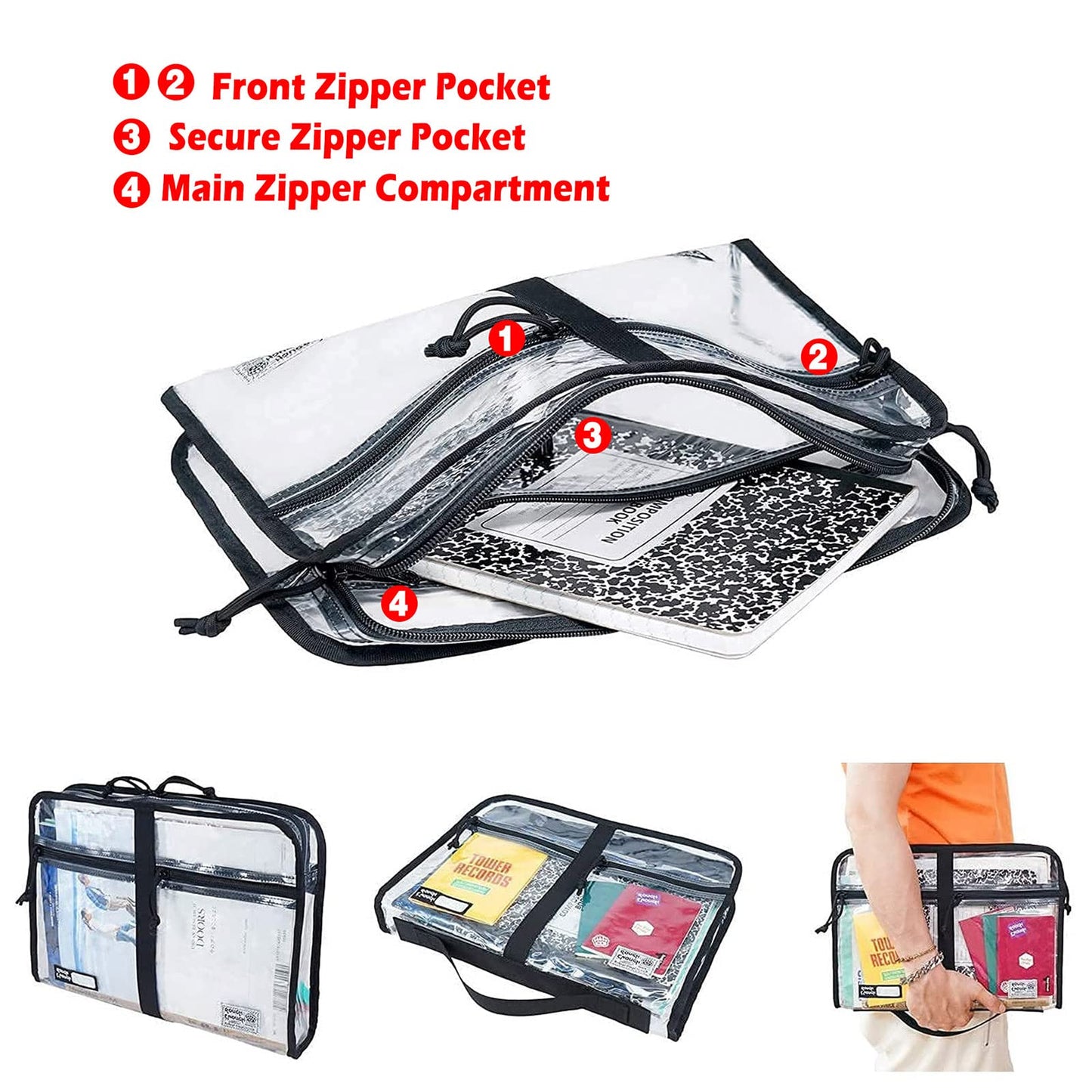 Plastic File Folder with Zipper for A4 Documents