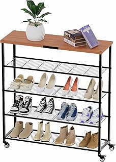 Large 5-Tier Shoe Rack with Casters and Steel Frame
