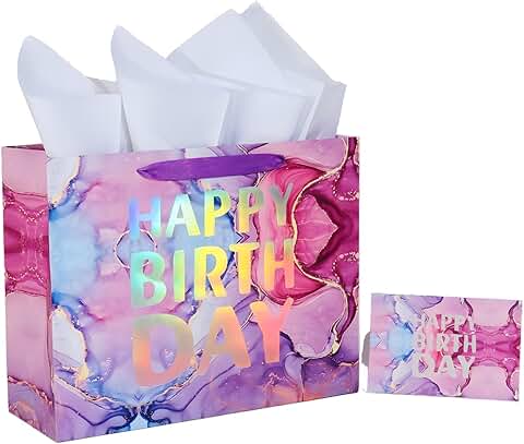 Large 13-inch Happy Birthday Gift Bag with Tissue and Card