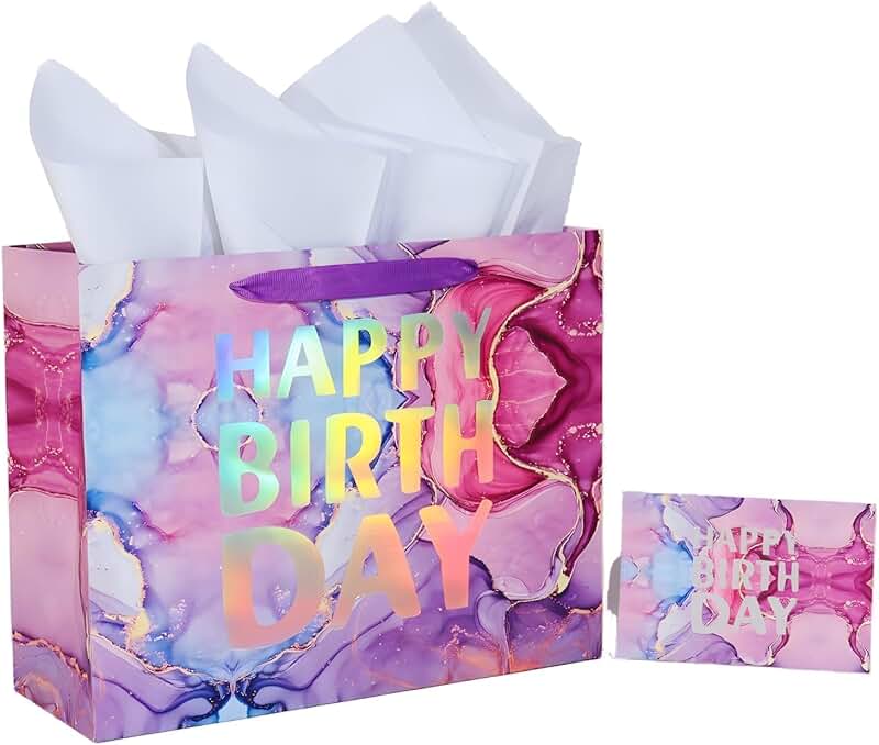 Large 13-inch Happy Birthday Gift Bag with Tissue and Card