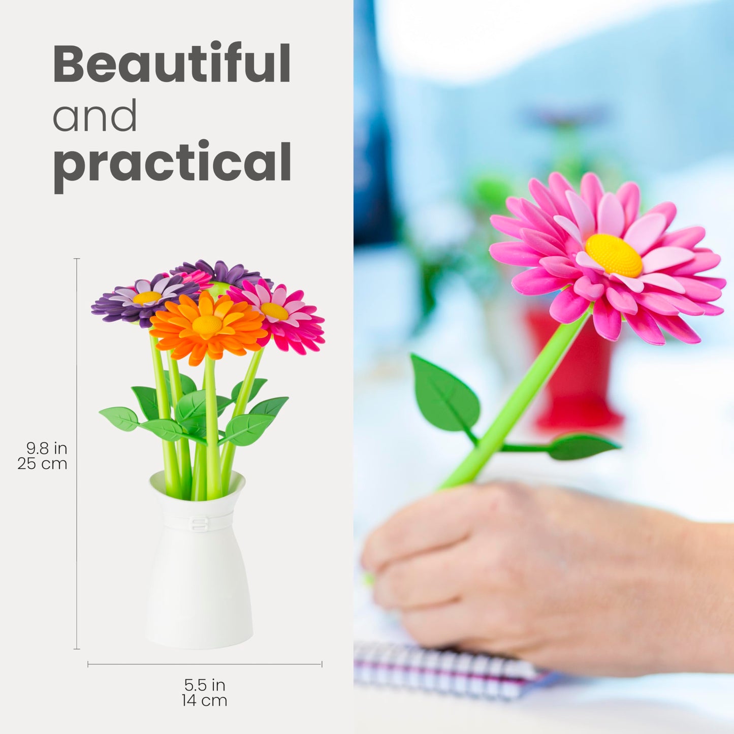 Colorful Flower Pen Set with Vase Holder