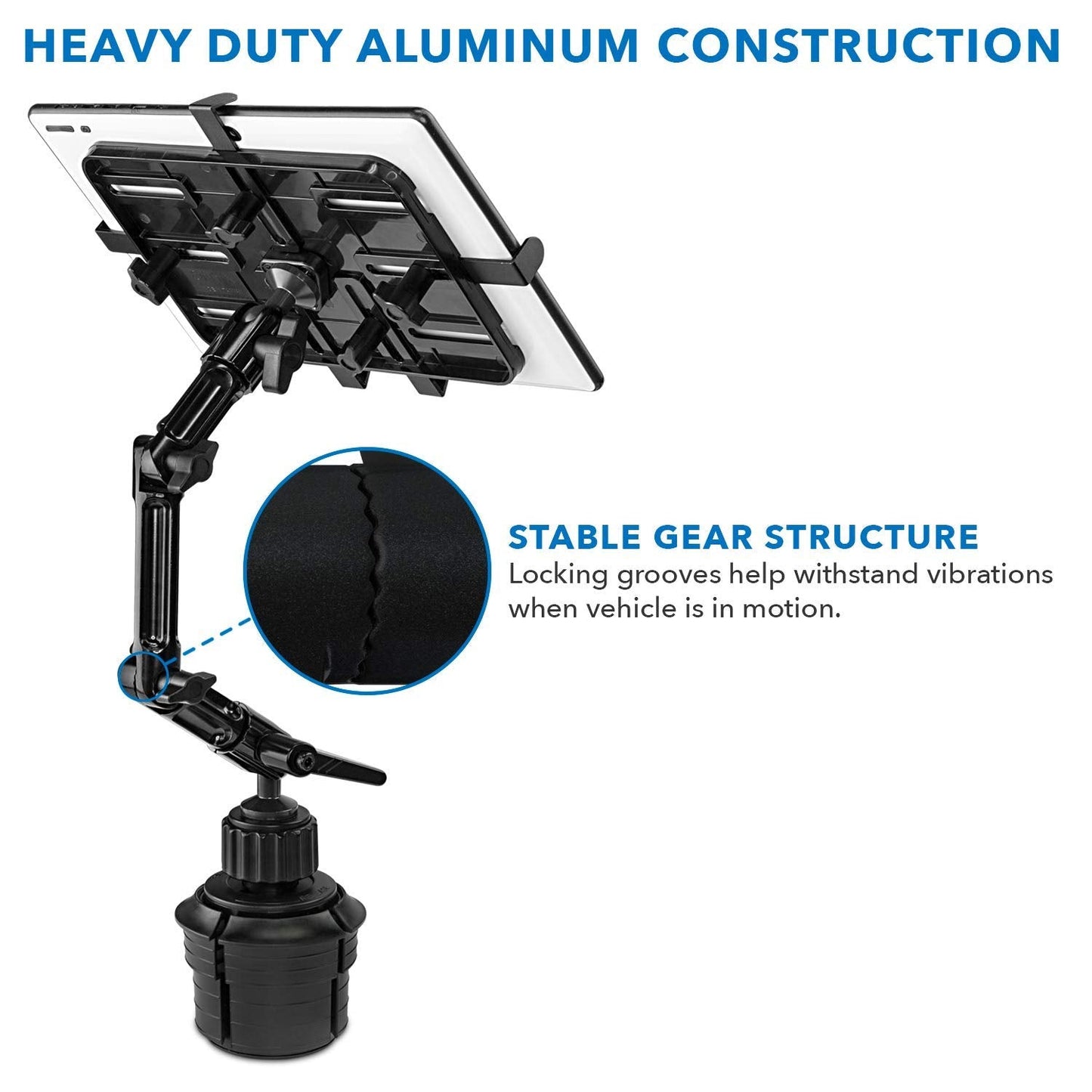 Premium Cup Holder Tablet Mount for Cars - Tablet ELD Mount - Heavy Duty Aluminum Tablet Mount for iPad 7, Galaxy Tab, & Tablets (MI-7320)