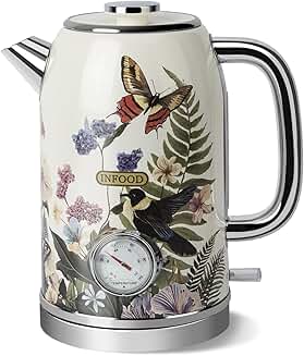 Vintage 1.8L Electric Kettle with Thermometer and Safety Features