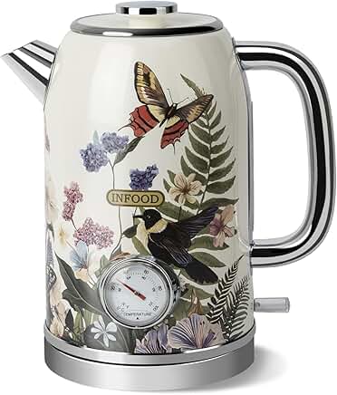 Vintage 1.8L Electric Kettle with Thermometer and Safety Features