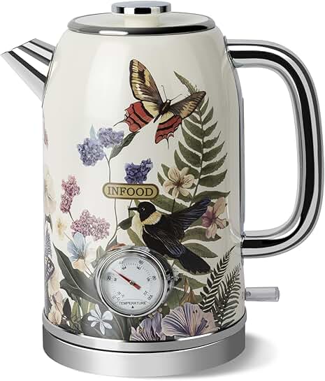 Vintage 1.8L Electric Kettle with Thermometer and Safety Features