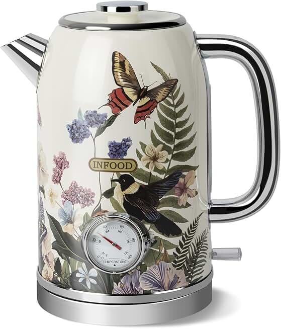 Vintage 1.8L Electric Kettle with Thermometer and Safety Features