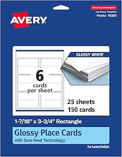 Printable Rectangle Place Cards, Glossy White, 150 Sheets