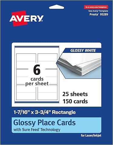 Printable Rectangle Place Cards, Glossy White, 150 Sheets