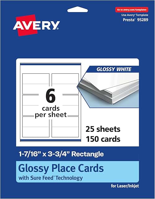 Printable Rectangle Place Cards, Glossy White, 150 Sheets