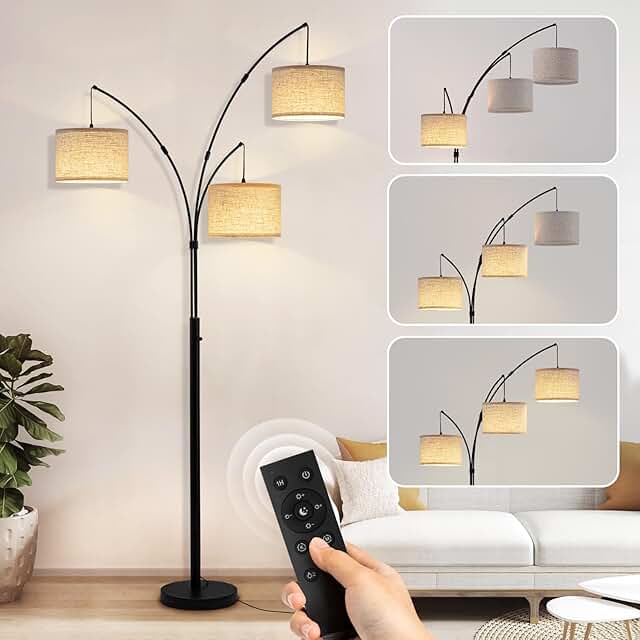 Tall 3-Light Floor Lamp with Remote and Dimmable Brightness