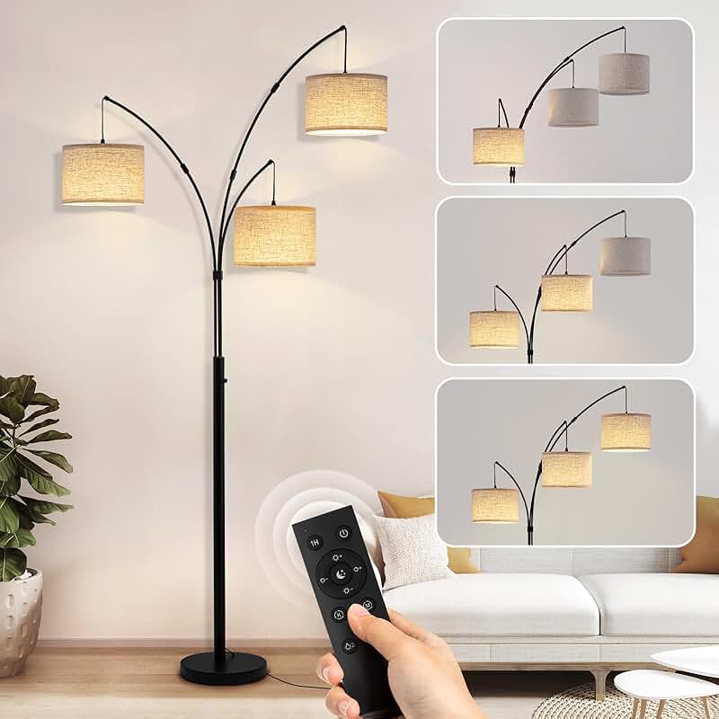Tall 3-Light Floor Lamp with Remote and Dimmable Brightness