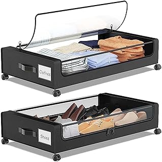 Set of 2 Under Bed Storage Containers with Clear Lids and Wheels