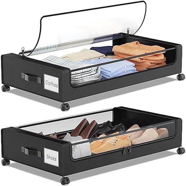 Set of 2 Under Bed Storage Containers with Clear Lids and Wheels