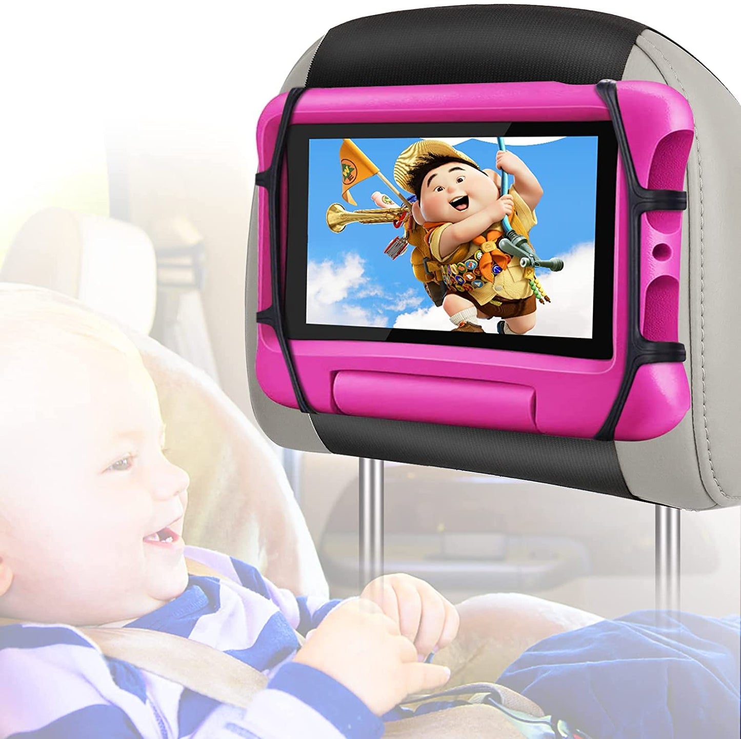Car Headrest Mount Holder for Tablets, Tablet Mount for Car Back Seat, Tablet Car Holder for Kids with Anti-Slip Strap & Silicone Holding Net/Fits All 7-10.5" Tablets