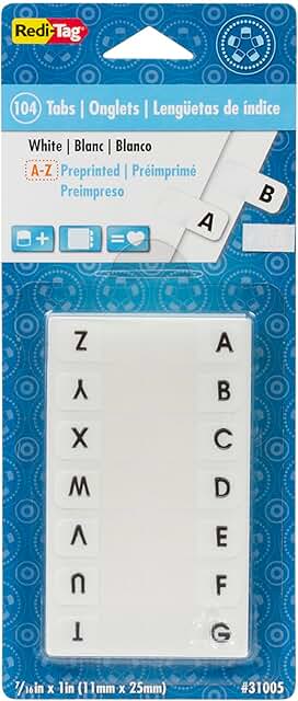 Alphabetical Divider Tabs, 104 White Labels