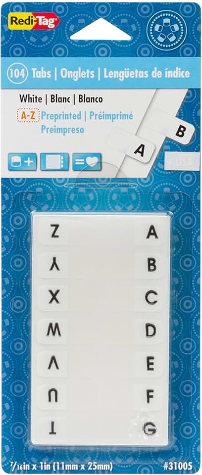 Alphabetical Divider Tabs, 104 White Labels