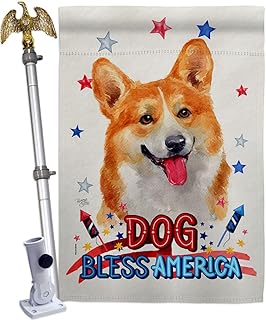Patriotic Fawn Corgi House Flag with Eagle and Dog Design
