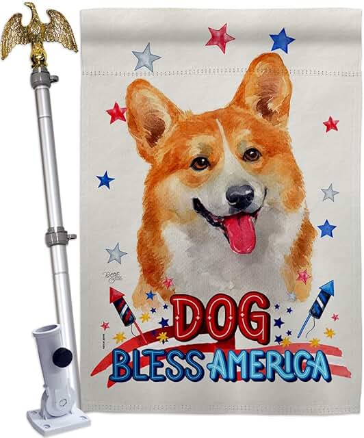 Patriotic Fawn Corgi House Flag with Eagle and Dog Design