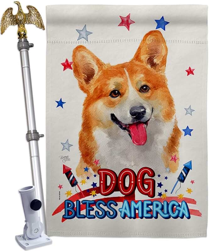 Patriotic Fawn Corgi House Flag with Eagle and Dog Design
