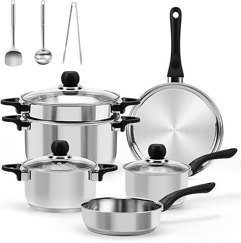12-Piece Stainless Steel Cookware Set with Utensils