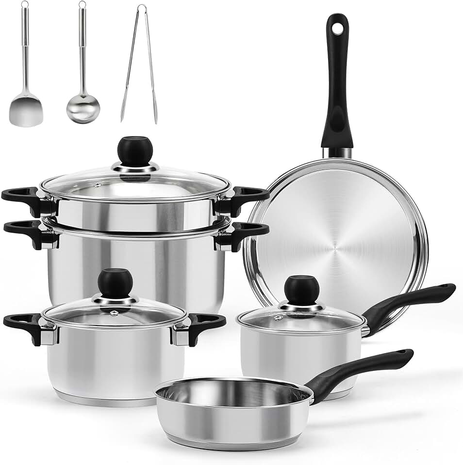 12-Piece Stainless Steel Cookware Set with Utensils