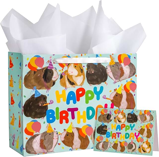 Blue floral guinea pig gift bags with tissue and card