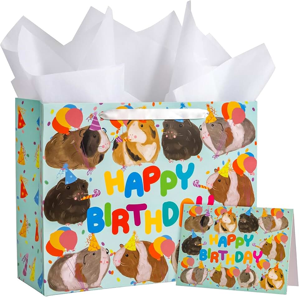 Blue floral guinea pig gift bags with tissue and card