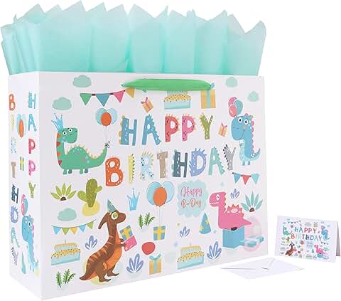 Large Dinosaur Birthday Gift Bag with Card and Tissue