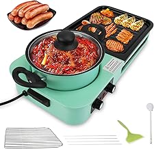 Electric Hot Pot with Grill, 1600W, 3-in-1 Smokeless Non-Stick Barbecue