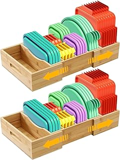 Expandable bamboo lid organizer with adjustable dividers