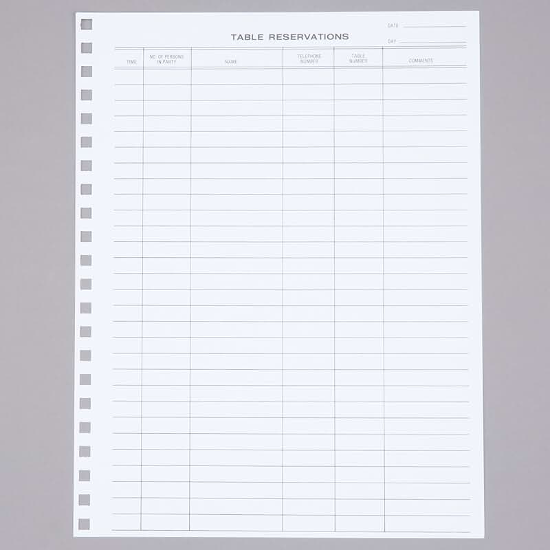 Reservation Book Replacement Sheets, 50 Pack