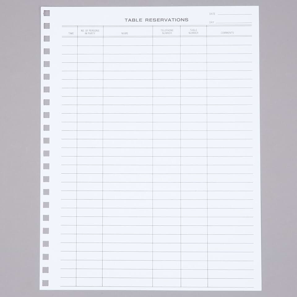 Reservation Book Replacement Sheets, 50 Pack