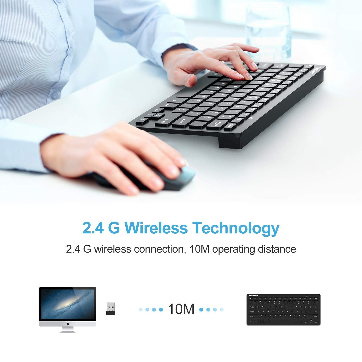Wireless Keyboard, 2.4G Portable Mini Computer Keyboard, Quiet Click, 12 Media Keys, Print Screen Key, Compact Ergonomic USB Keyboard for Laptop, Desktop, Smart TV, Notebook, Chromebook