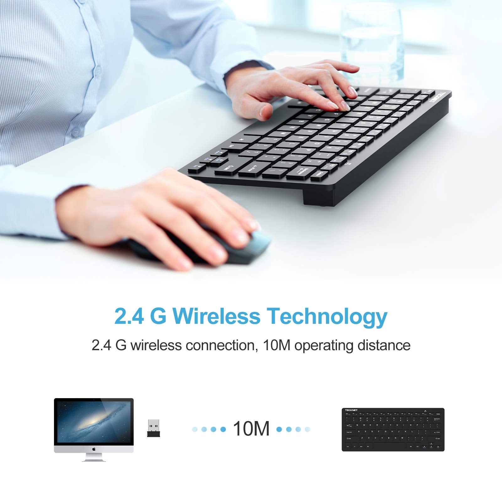 Wireless Keyboard, 2.4G Portable Mini Computer Keyboard, Quiet Click, 12 Media Keys, Print Screen Key, Compact Ergonomic USB Keyboard for Laptop, Desktop, Smart TV, Notebook, Chromebook