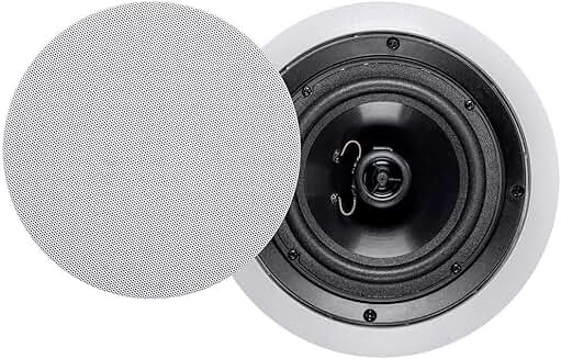 Pair 6.5 Inch Polypropylene Ceiling Speakers with Paintable Grille