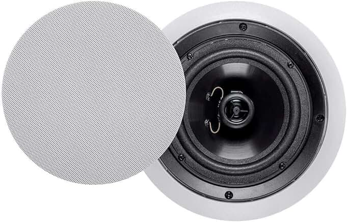 Pair 6.5 Inch Polypropylene Ceiling Speakers with Paintable Grille