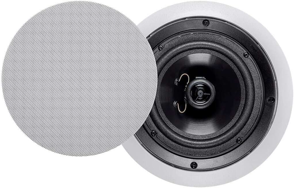 Pair 6.5 Inch Polypropylene Ceiling Speakers with Paintable Grille
