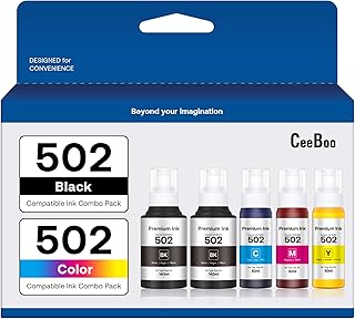 Refill Ink Bottles for Epson 502, 2 Black, Cyan, Magenta, Yellow