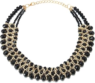 Black Faceted Crystal Bead Necklace with Gold Chain