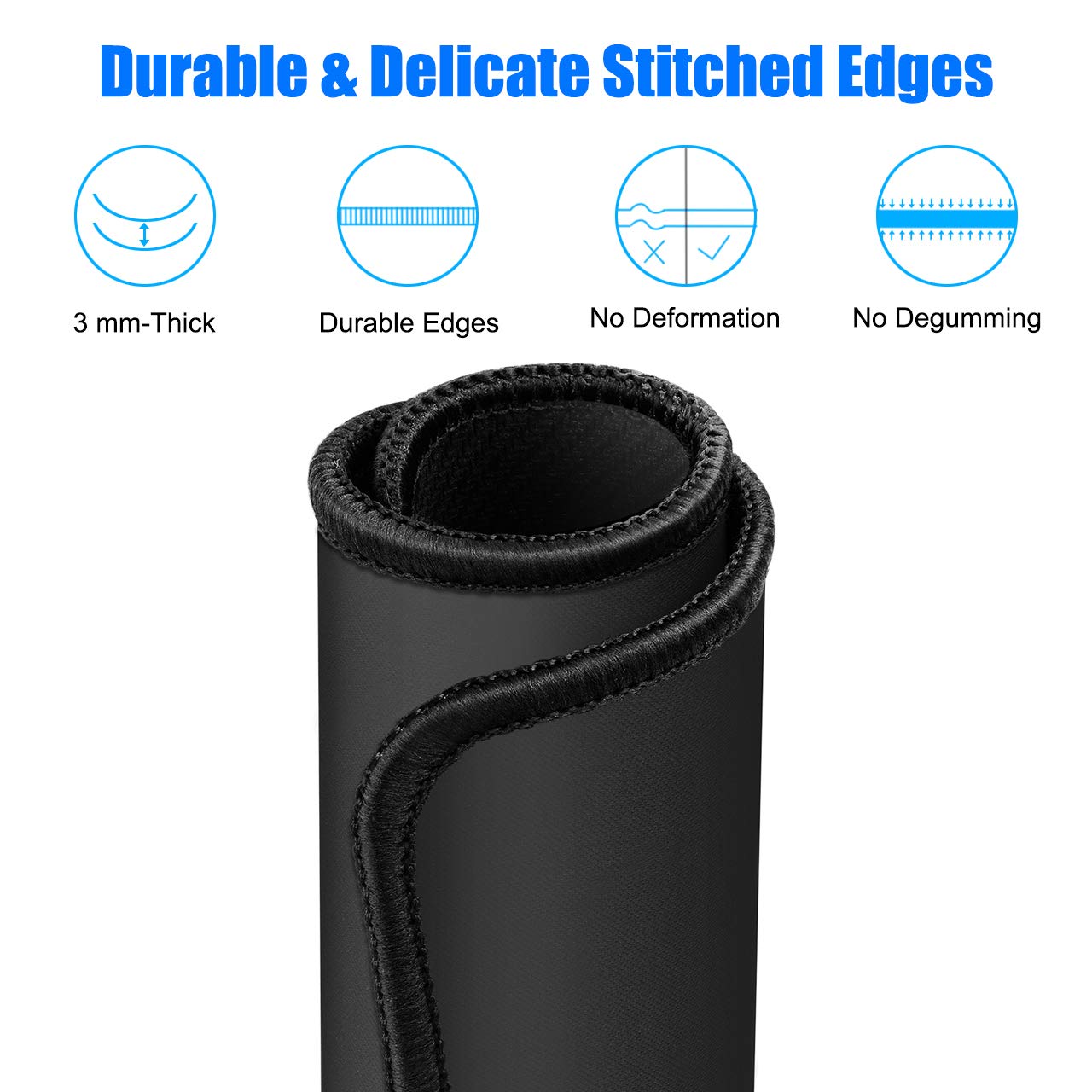 3 Pack Mouse Pad with Stitched Edge, Comfortable Mouse Pads with Non-Slip Rubber Base, Washable Mousepads Bulk with Lycra Cloth, Mouse Pads for Computers Laptop Mouse 10.2x8.3x0.12inch Black