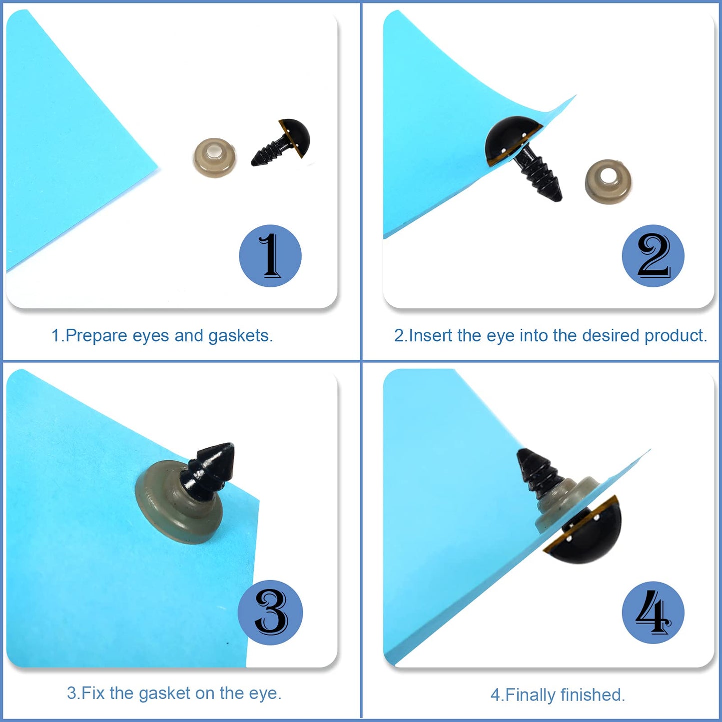 150 Assorted Brown Plastic Safety Eyes with Washers (8-24mm)