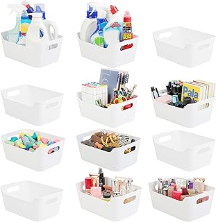12 Plastic Storage Bins for Cabinet, Pantry, Drawer, Closet