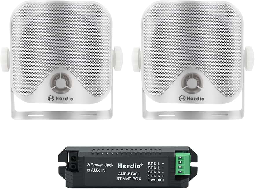4-Inch Waterproof Marine Bluetooth Speakers, 100W White