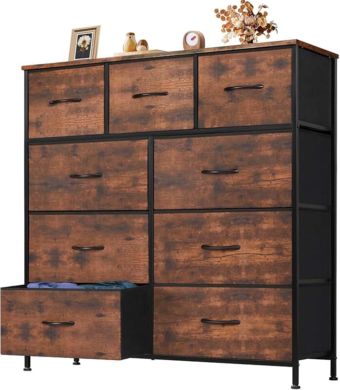 9 Drawer Storage Dresser with Wood Top in Brown