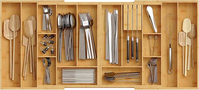 Large Silverware Drawer Organizer with Expandable Slots