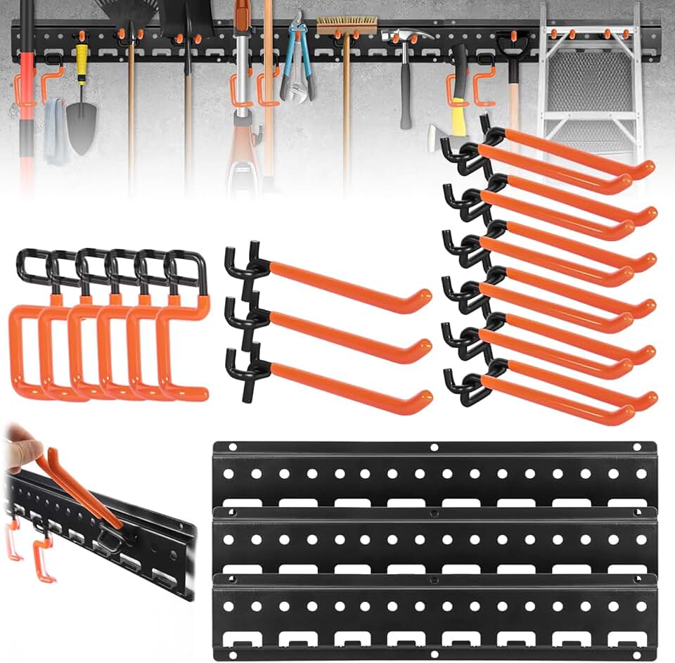 Garage Wall Organizer with 10 Heavy-Duty Hooks, 3 Pack
