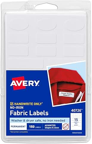 Assorted No-Iron Waterproof Fabric Labels, 150