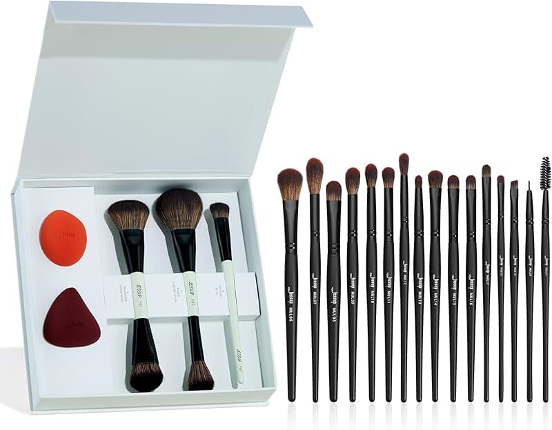 Face and eye makeup brushes with sponge set