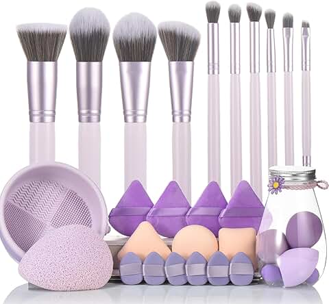 Purple 31-Piece Makeup Brush and Sponge Set with Tools