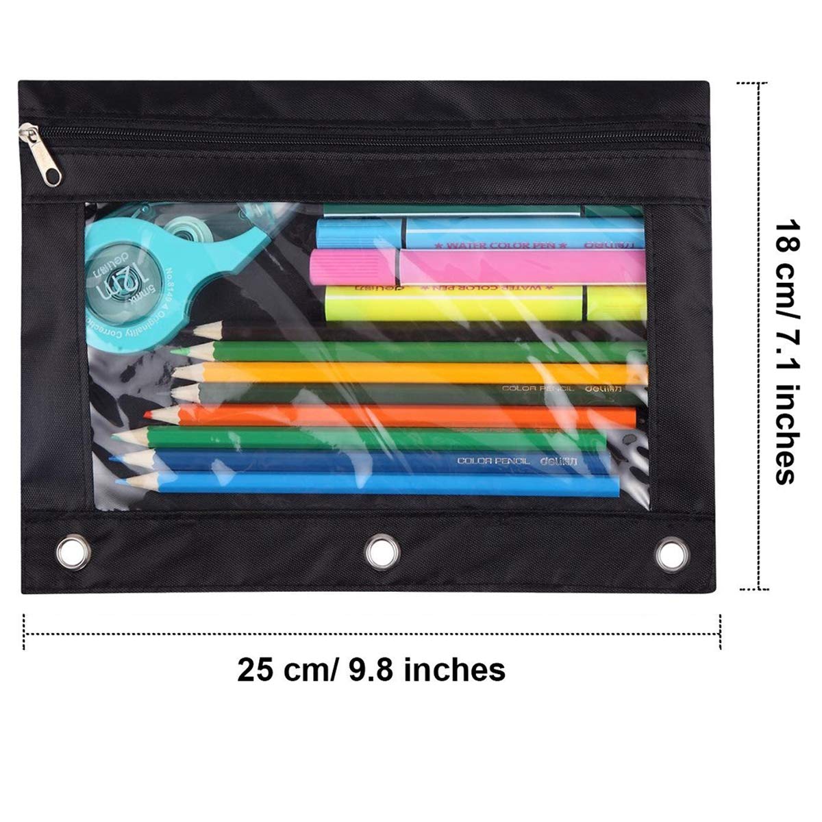 Black zipper pencil pouch for 3-ring binders, 2-pack